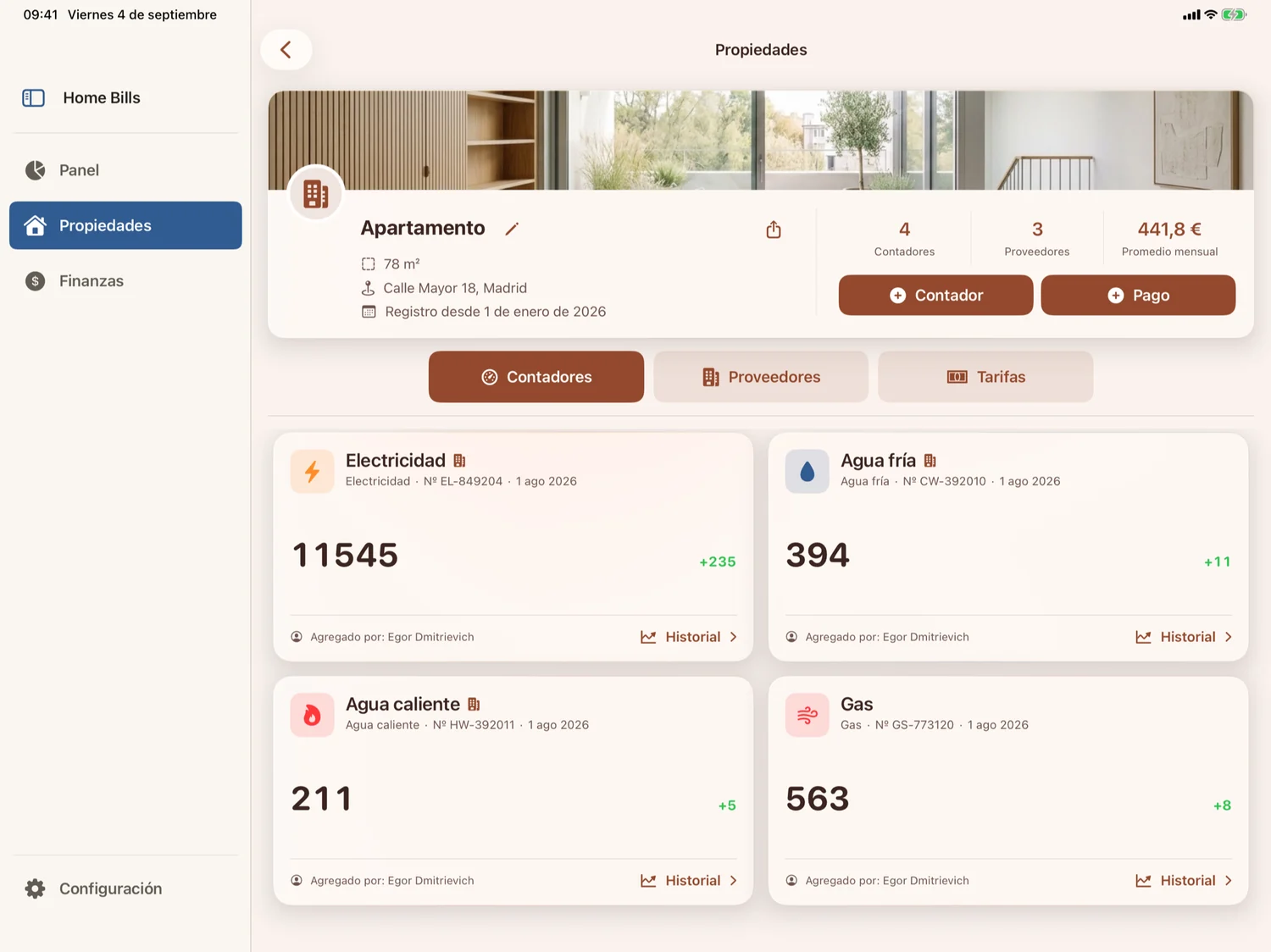 Espacio para tus inmuebles, contadores y documentos.